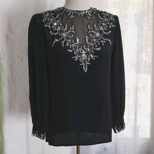 Black beaded and sequined Silk dress top